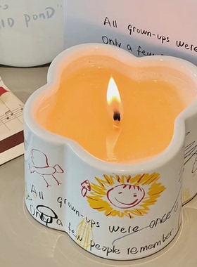 卢昱晓同款Isletbean豆岛手绘涂鸦香薰蜡烛节日礼物新年礼物