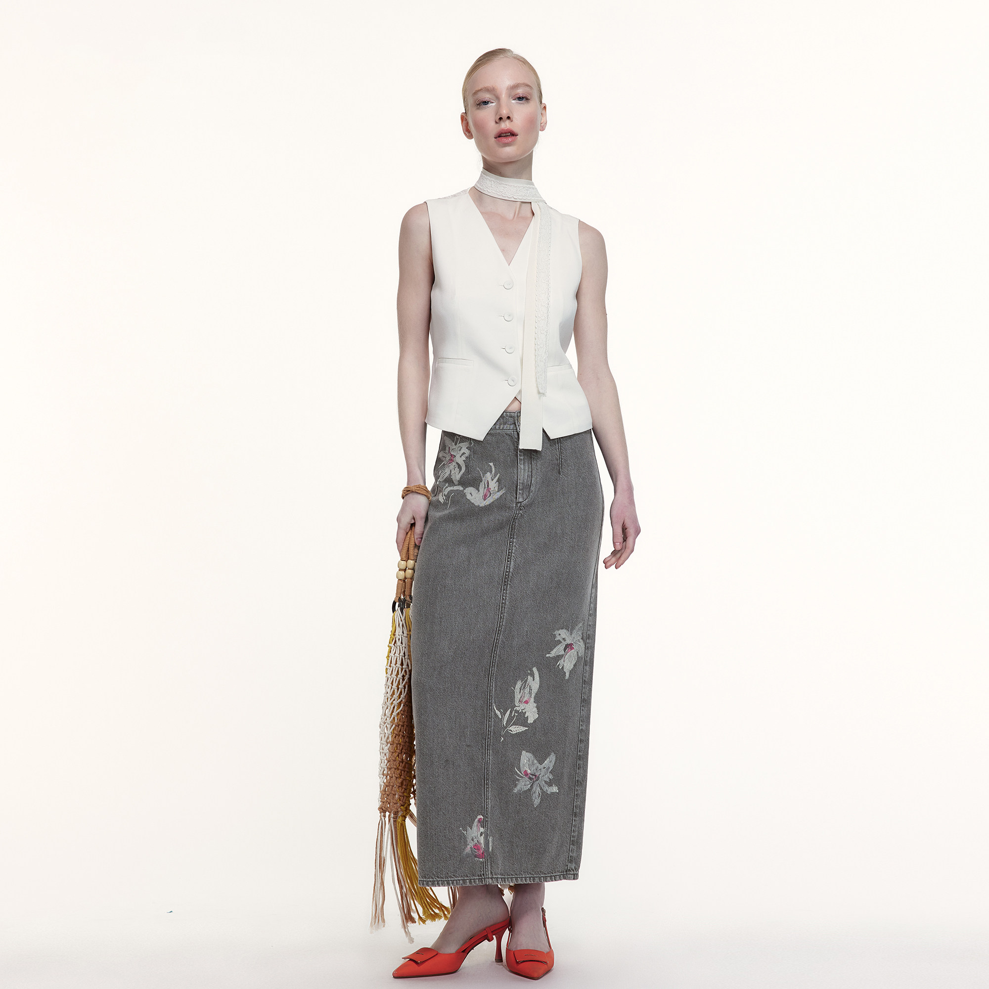 艺之卉水洗印花牛仔长裙半裙