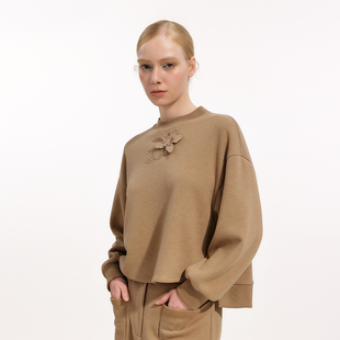 艺之卉松弛感row系卫衣立体花装 饰奶咖色宽松上衣2025冬新款