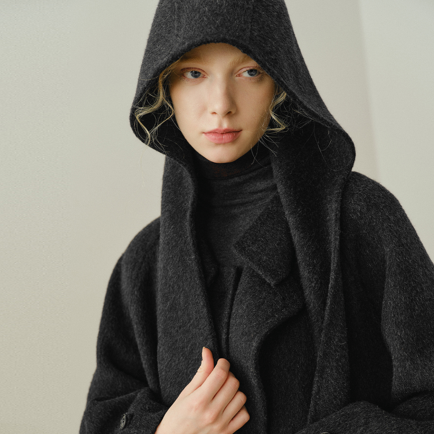 艺之卉羊绒羊毛帽饰时尚大衣城市游牧风保暖外套2025冬新款