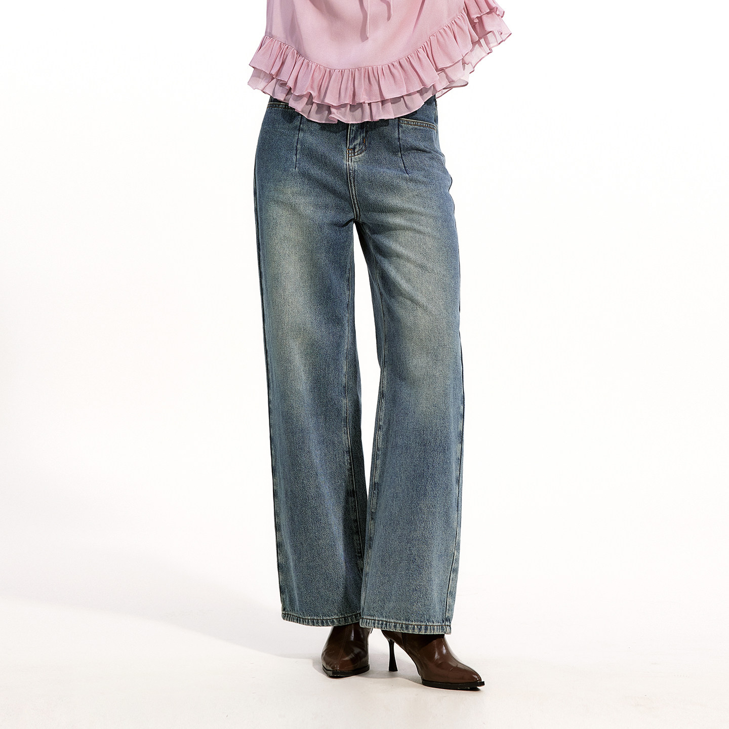 艺之卉高级水洗蓝美式复古牛仔裤