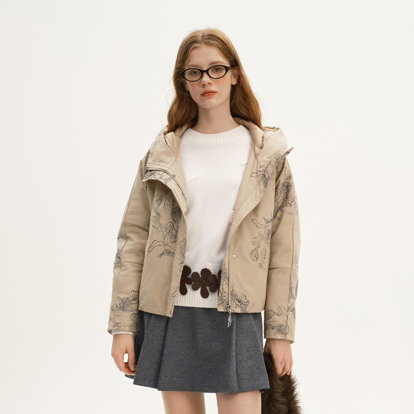 Eachway艺之卉水印花连帽羽绒服