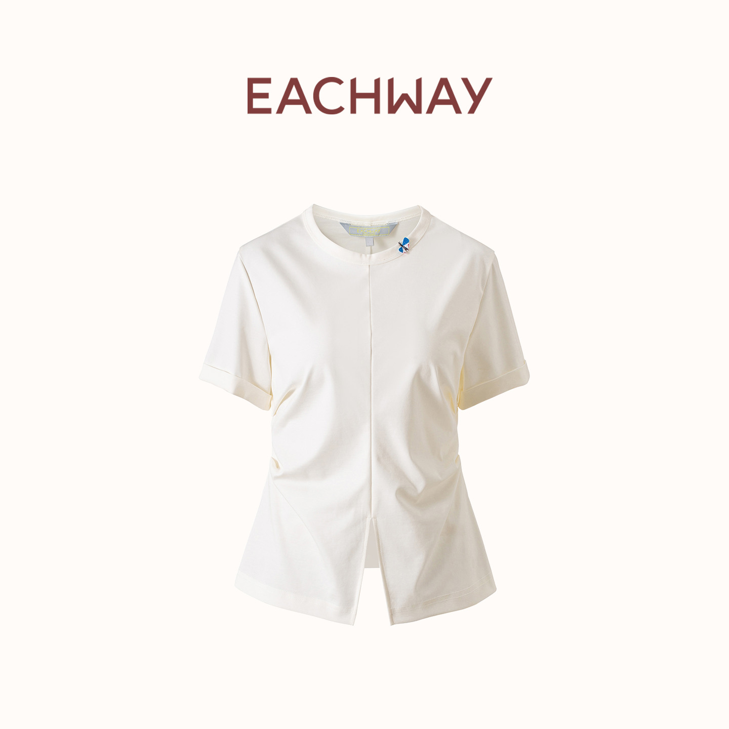 艺之卉舒适凉爽短袖开叉设计T恤