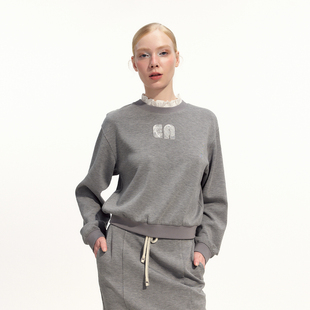 艺之卉浪漫运动风row系卫衣木耳边拼接松驰舒适上衣2025秋新款