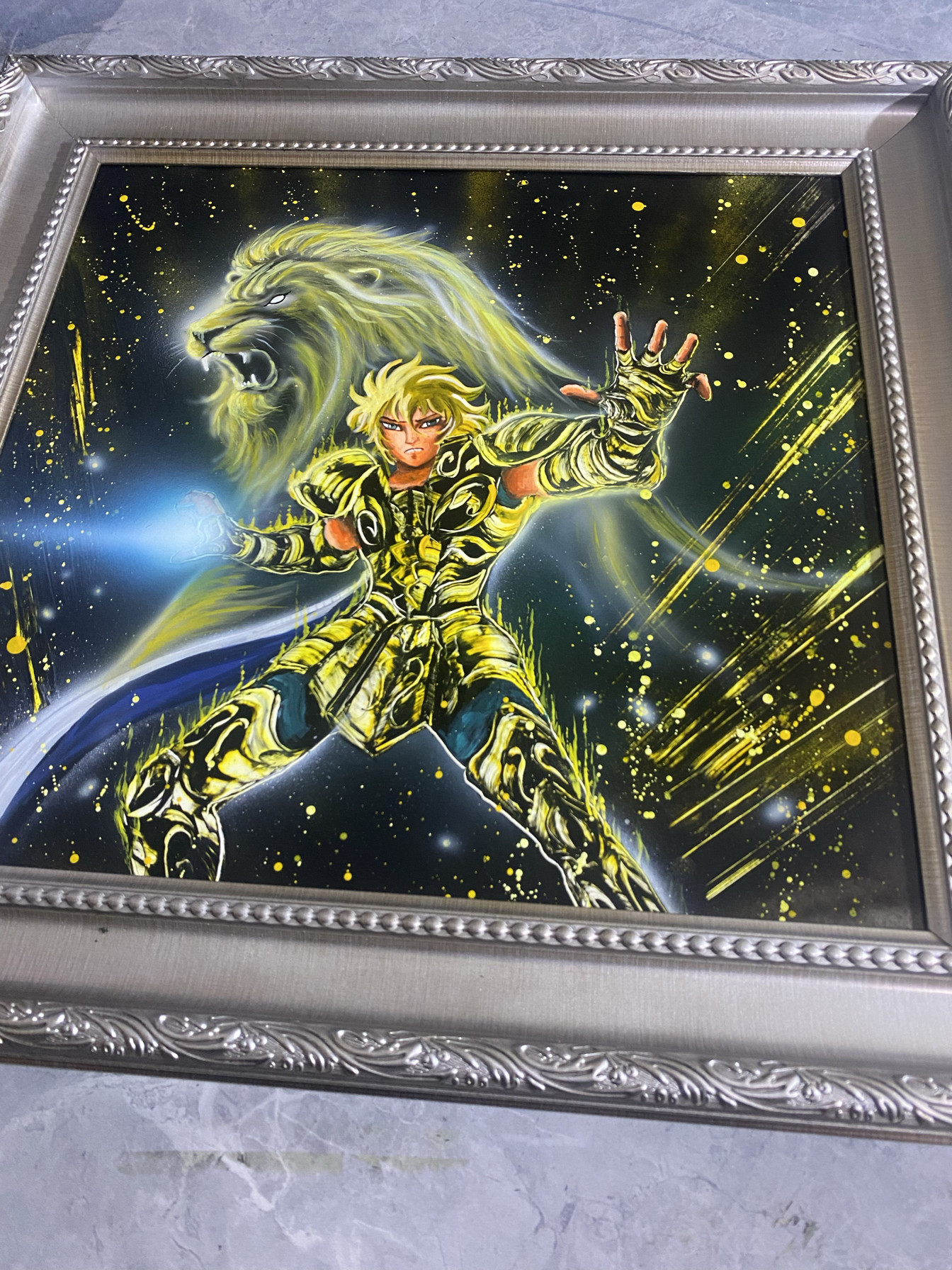 原创手绘喷漆画星空下的玫瑰花田装饰画