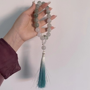 天山翠手持十八子渐变佘太翠12mm带跑环流苏玉石高档纯天然复古