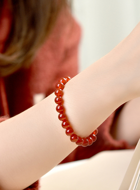 玛瑙手串女男玉髓玉石散珠红色手镯玉手链红玛瑙手串