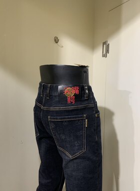 尖嘴鳄时尚修身牛仔裤二四秋新款深蓝色 弹力显瘦长裤2255071新品