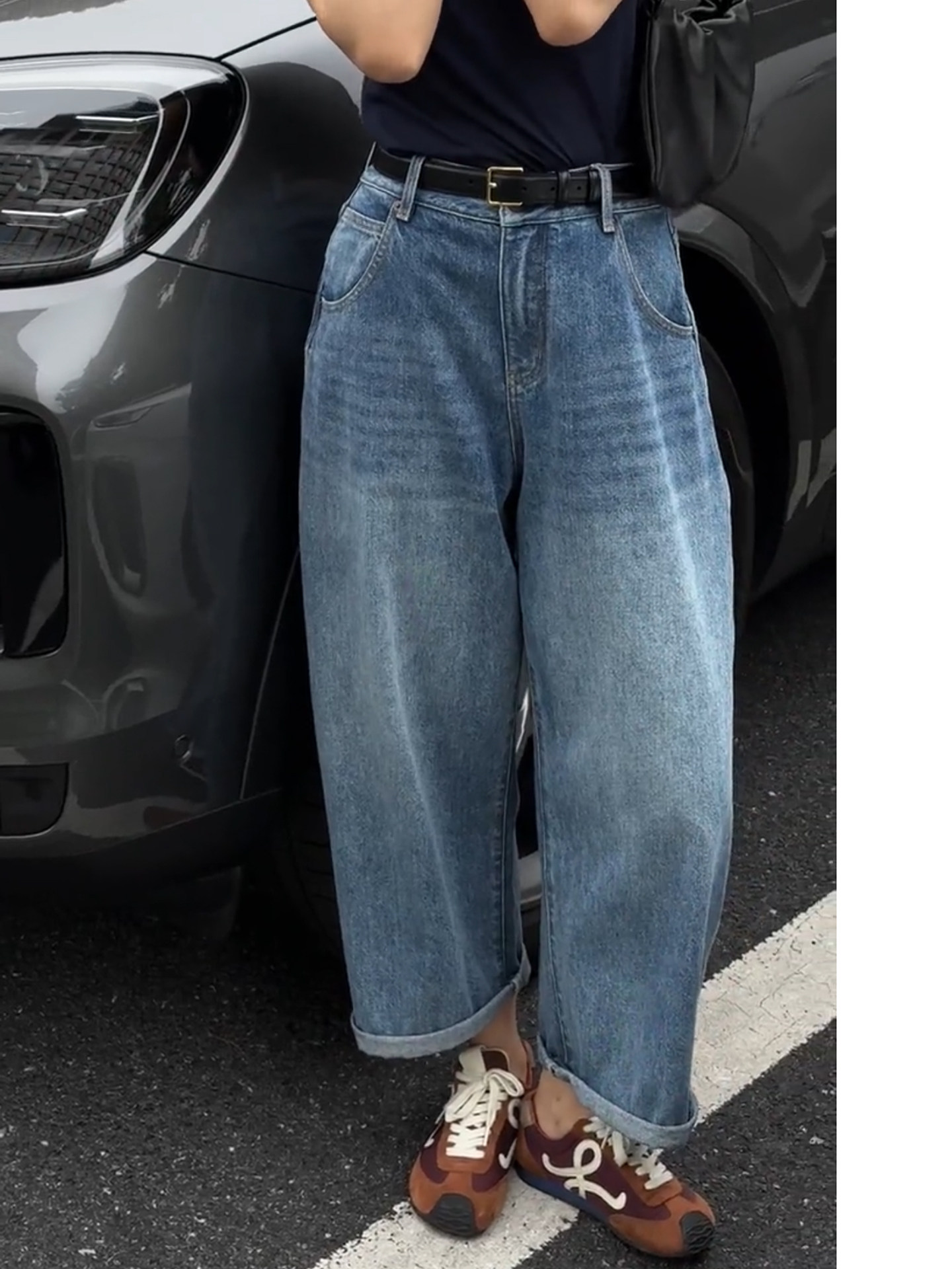 Women's Straight-Leg Jeans with Drape, Autumn Wide-Leg Dad Pants, Pear-Shaped Body, High-Waisted, Slimming, Versatile Cropped Pants