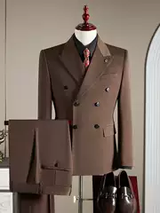 Double-Breasted Wool Suit Men's Business Formal Wear High-Quality Slim Fit Plus Size Groom Wedding Suit Three-Piece Set