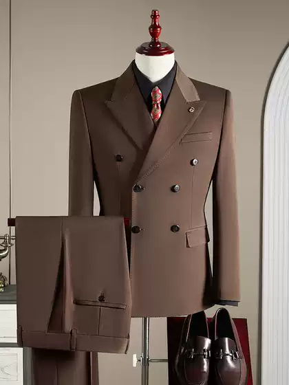 Double-Breasted Wool Suit Men's Business Formal Wear High-Quality Slim Fit Plus Size Groom Wedding Suit Three-Piece Set