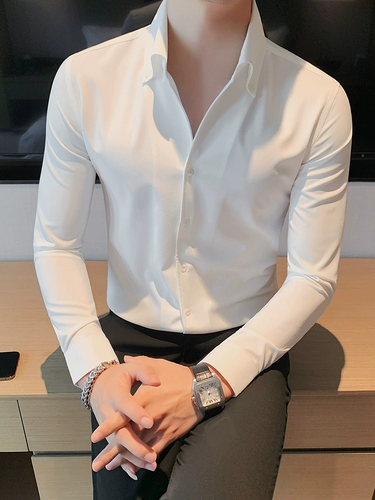 Рубашка, пиджак классического кроя, французский стиль, V-образный вырез, изысканный стиль, облегающий крой