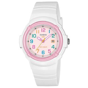 代购卡西欧女士腕表日期夜光计时防水树脂白色粉色日常休闲手表