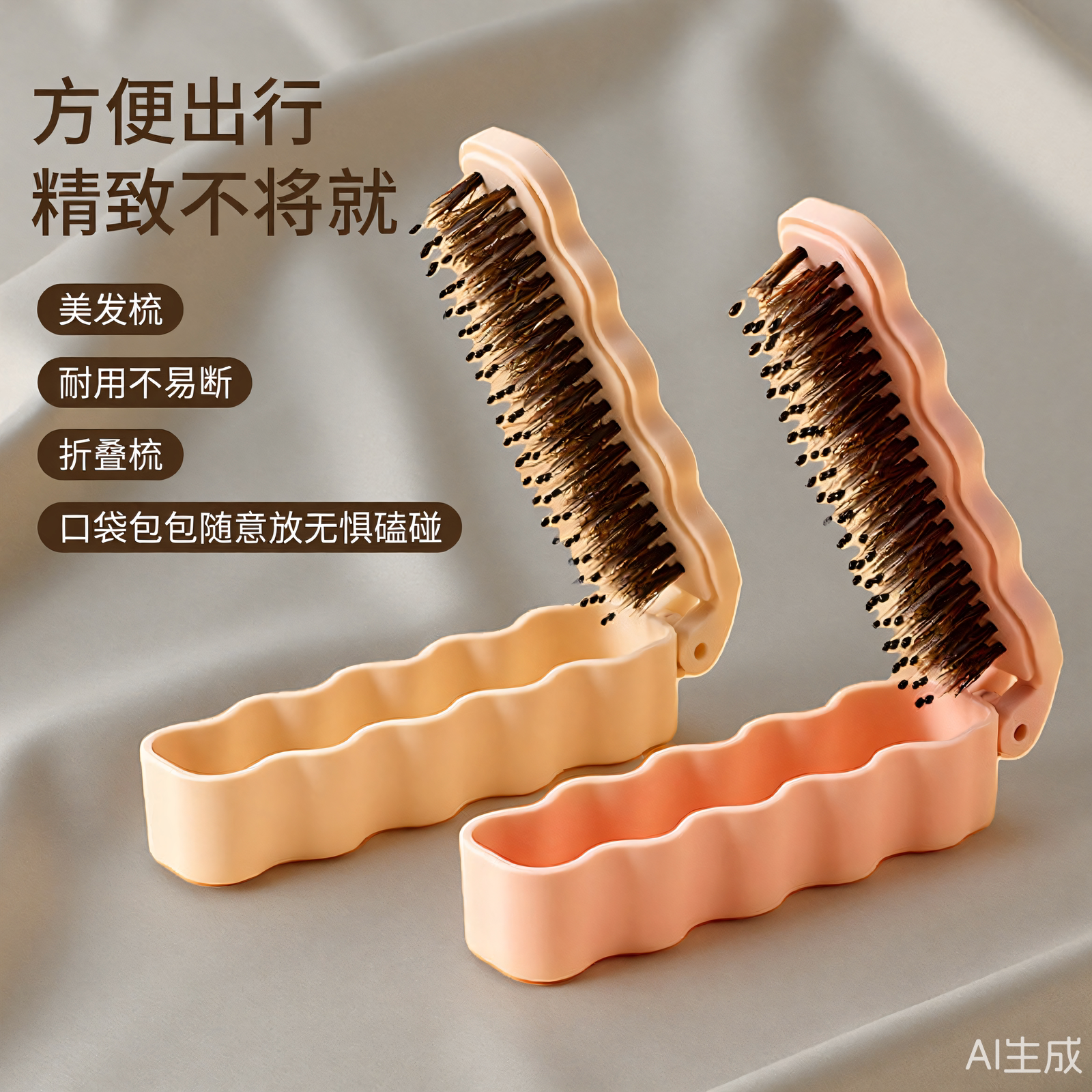 折叠猪毛鬃梳子女生刘海梳随身包包折叠梳气垫按摩梳柔顺美发梳