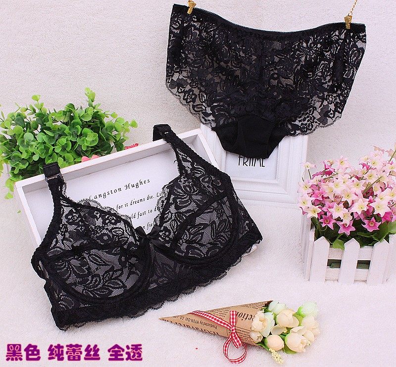 超薄款内衣女士性感蕾丝大胸显小胸罩收副乳无痕凉感文胸套装