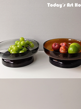 现代轻奢拼色果盘家用水果盘玻璃客厅桌面茶几零食糖果盘高脚托盘