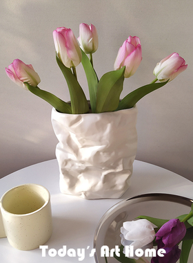 高品质郁金香仿真花手感保湿玫瑰花紫色花束餐桌装饰假花客厅插花