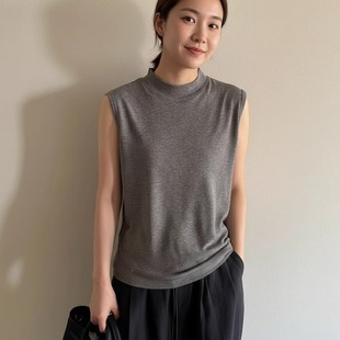 T恤女简约ROW风半高领背心打底衫 天丝羊毛无袖 早秋法式 2025新款