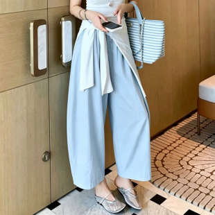 夏季休闲百搭冰皮凉感放空气球裤女士通勤纯色轻量薄款九分阔腿裤