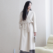 2025新款 秋冬简约ROW风双面羊绒大衣女系带浴袍长款 高支羊毛外套