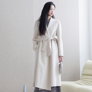 2025新款秋冬简约ROW风双面羊绒大衣女系带浴袍长款高支羊毛外套