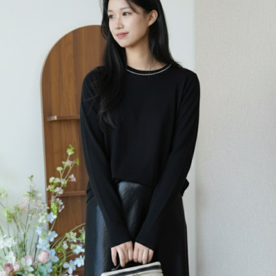 2025新款秋季法式钉珠天丝T恤女