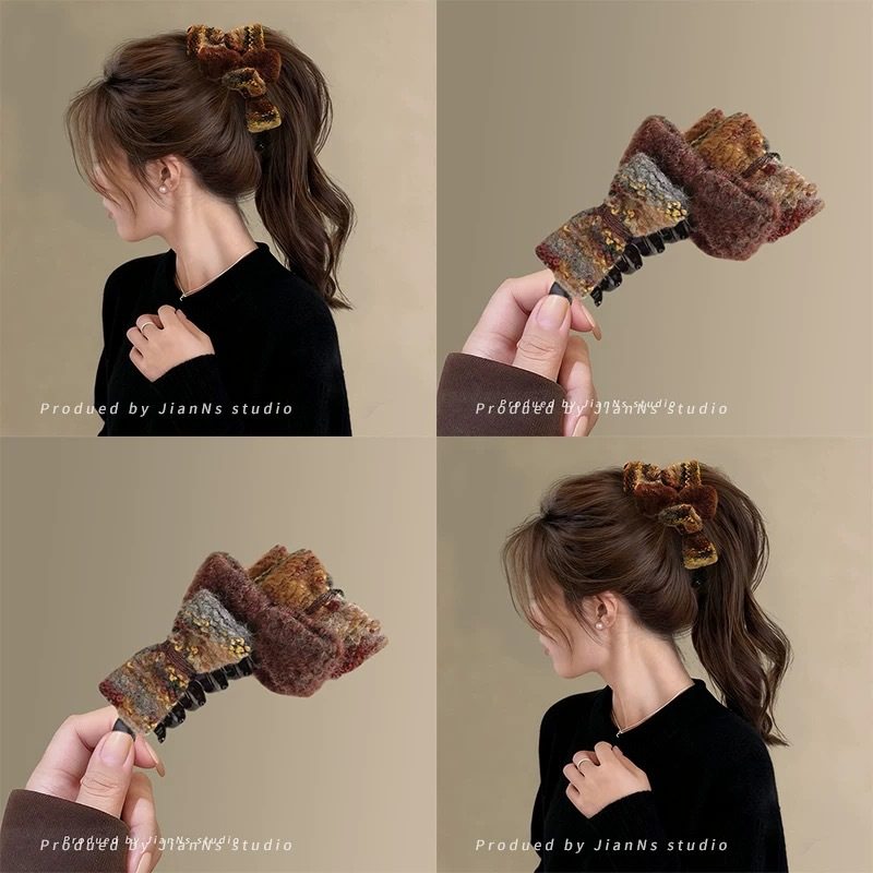 拼色毛呢蝴蝶结香蕉夹女新款竖夹蓬松显发量后脑勺盘发鲨鱼夹,饰品/流行首饰/时尚饰品新,发饰,淘宝优惠券,粉丝福利购,淘宝优惠卷