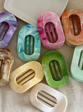 不硌头蓝色晕染扁平抓夹女高品质ABS材质圆形鲍鱼夹扎马尾夹发饰