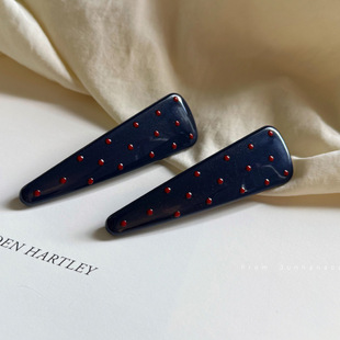 博主同款 藏青细闪波点鸭嘴夹女刘海夹发夹可爱红色一字夹 美式