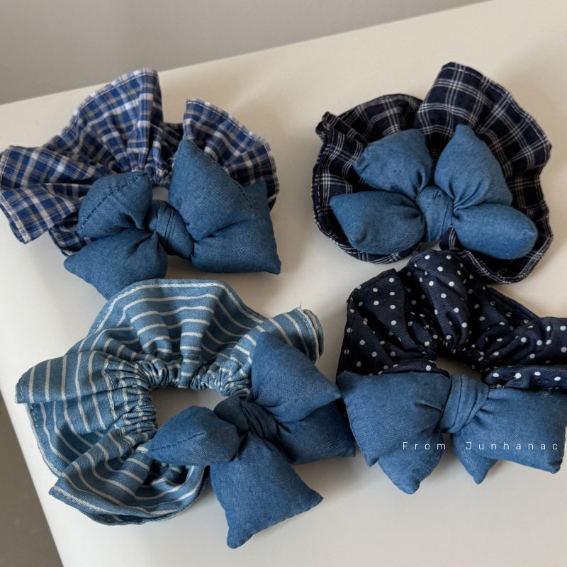 牛仔蓝格纹充棉蝴蝶结发圈甜美可爱波点肠圈丸子头发绳女发饰,饰品/流行首饰/时尚饰品新,发饰,淘宝优惠券,粉丝福利购,淘宝优惠卷