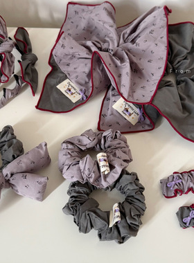 复古灰紫色碎花发夹大肠发圈女发箍马尾发绳发卡发饰头饰