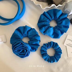 好看一抹蓝气质发圈女扎头发雀蓝发箍发饰高级洋气韩国时尚 头绳