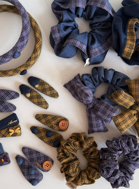 紫色蝴蝶结拼色发夹大肠发圈女高级感布艺大肠圈发箍质感收腰皮筋