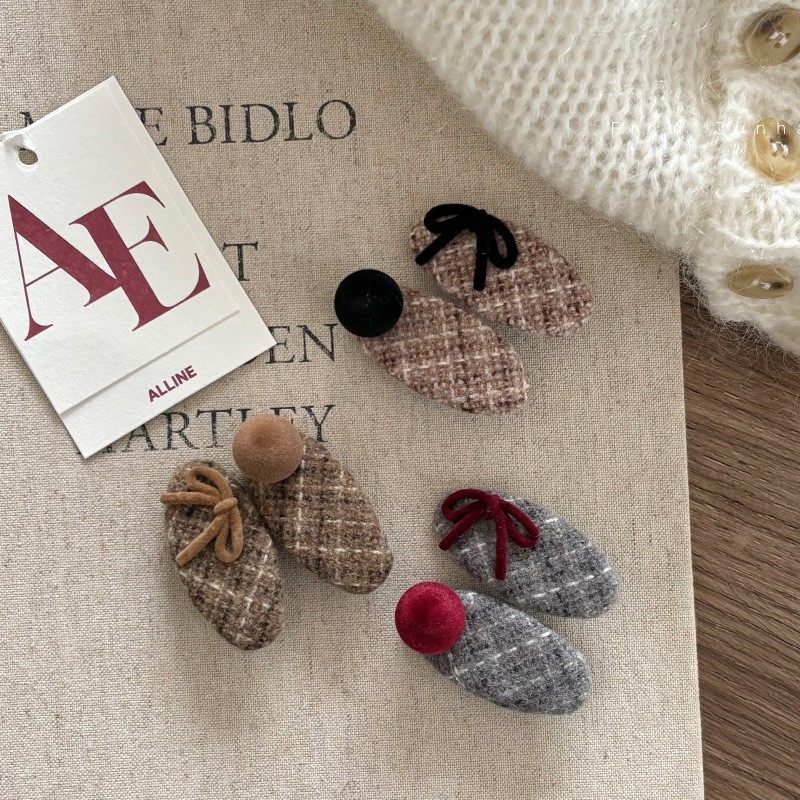 两件套毛呢植绒蝴蝶结球球bb夹前额刘海夹2026新款高级感后脑勺碎