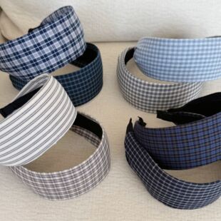 复古蓝格子系列宽边发箍时尚百搭显脸小头箍发卡高智少女发饰