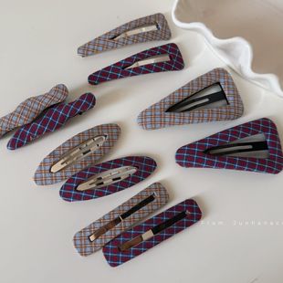 复古红蓝色格子发夹时尚网红甜美可爱刘海夹侧边夹BB夹新款发饰