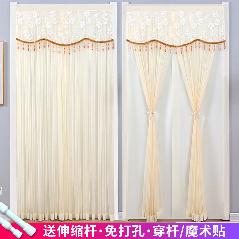 爱心妍免打孔门帘新款布艺蕾丝