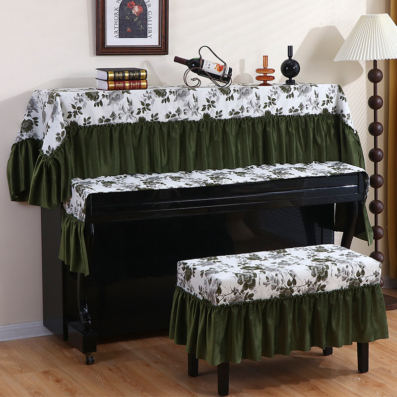 法式轻奢钢琴罩布盖布新款蕾丝简约高档现代电钢琴披凳套半防尘罩
