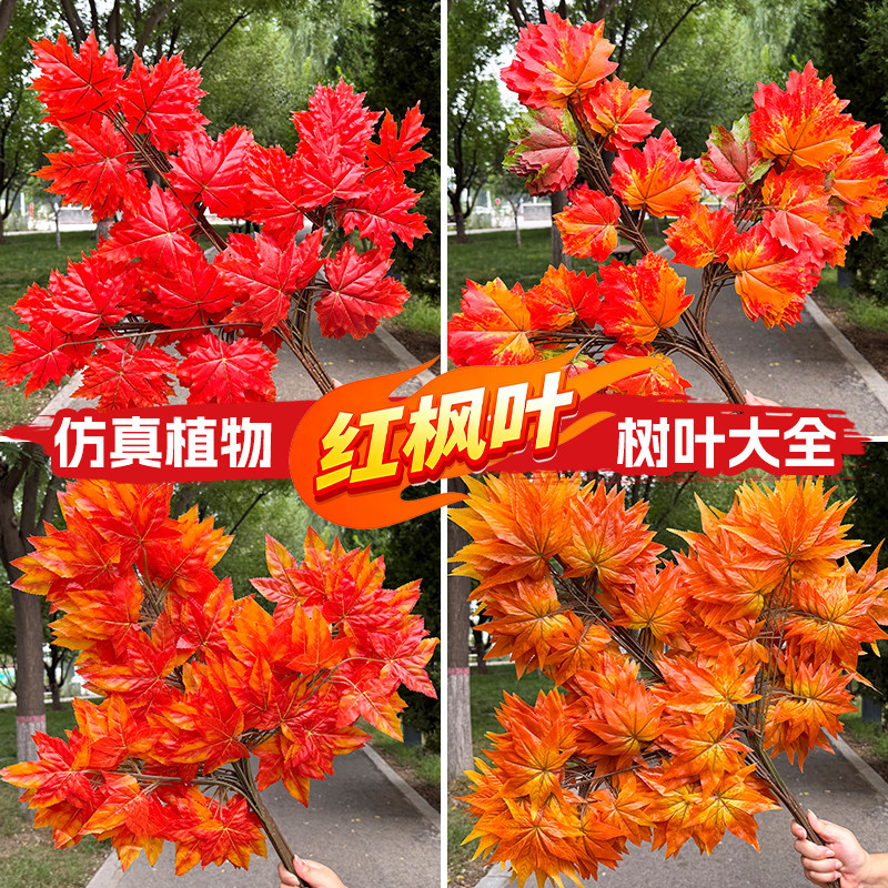 红枫叶仿真枫叶树枝装饰假树叶子