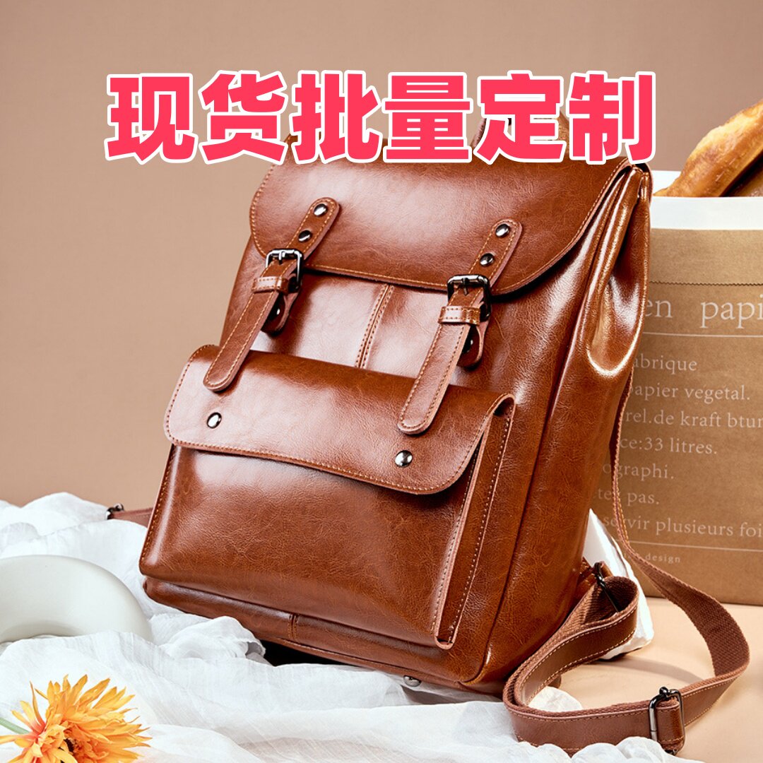 2025新款真皮16英寸超大容量双肩包学院复古男女同款牛皮电脑背包