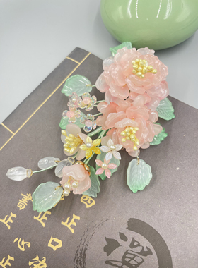铜合金保色原创古风汉服发簪手工制作古风发梳国风发饰牡丹花枝