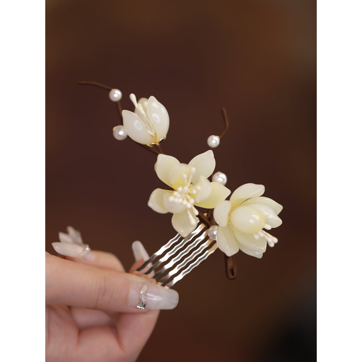 琉璃发梳气质玉兰花簪子女古风头饰插梳发饰发钗古典明制汉服头饰