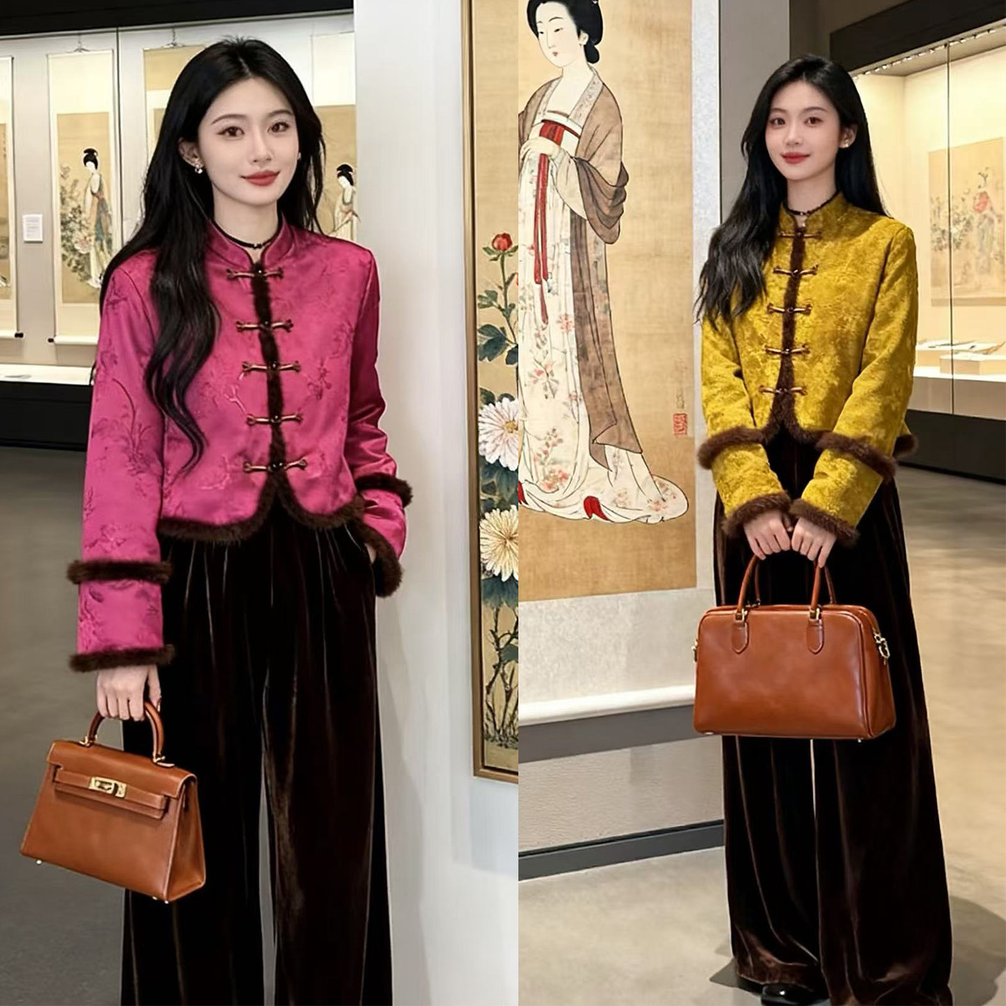 国风新中式风立领盘扣棉衣女