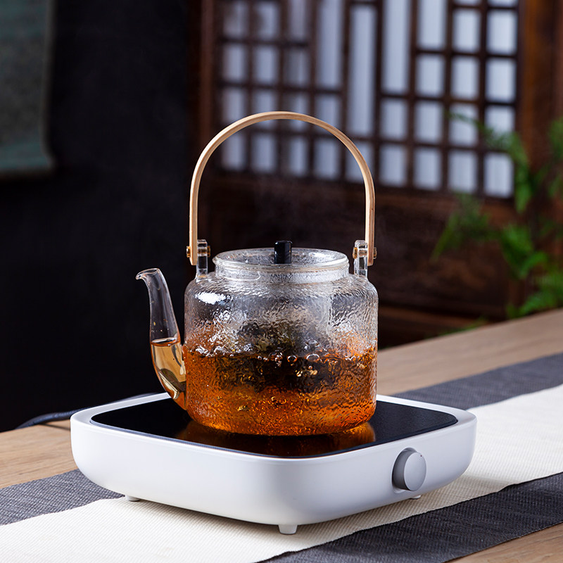 日式玻璃茶壶竹制提梁耐热玻璃壶过滤蒸煮茶器电陶炉家用功夫茶具