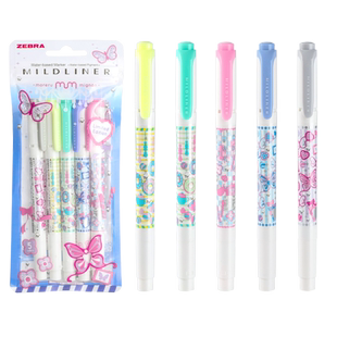 日本斑马wkt7荧光笔甜甜圈限定甜点国度双头淡色手账粗细两用划重点标记笔彩色一套莹光颜色做笔记灰色萤光笔