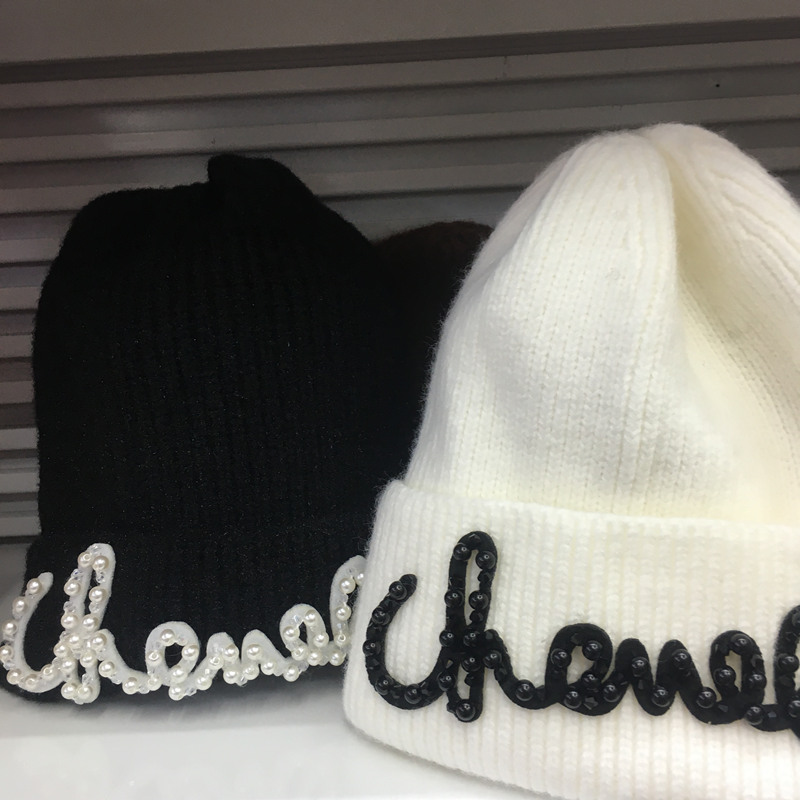 高版本小香字母刺绣针织毛线帽女