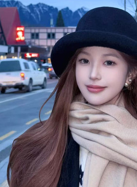 黑色赫本风法式富家千金羊毛礼帽女显脸小盆帽秋冬复古卷边渔夫帽