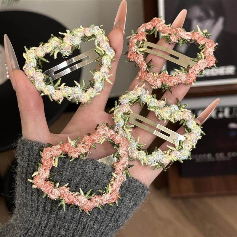 春夏氛围感爱心发夹边夹侧边粉色刺绣花朵水滴bb夹刘海夹抓夹发饰,饰品/流行首饰/时尚饰品新,发饰,淘宝优惠券,粉丝福利购,淘宝优惠卷