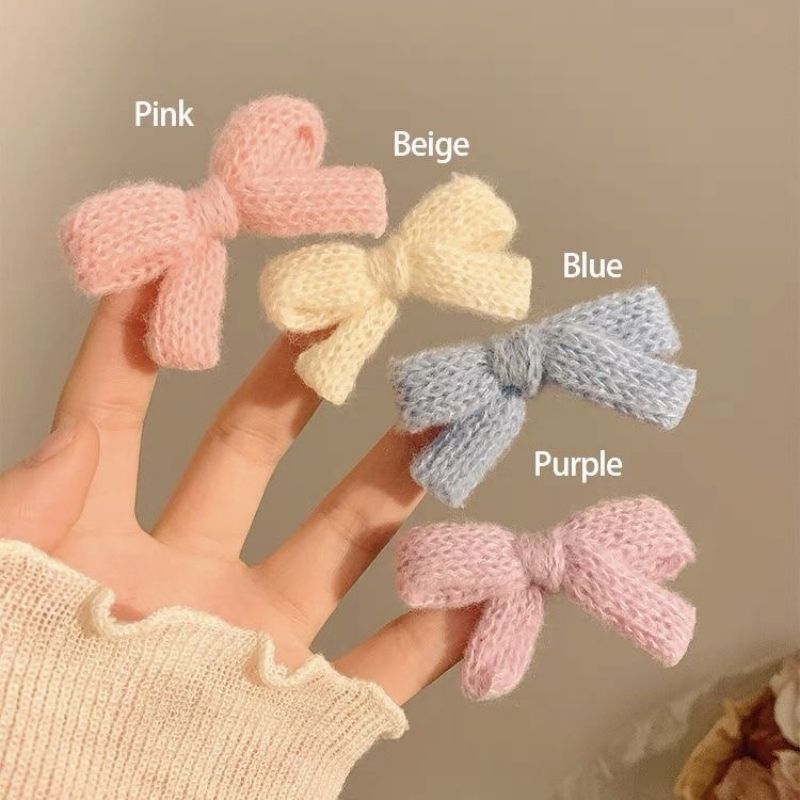 彩色软糯毛线蝴蝶结发夹少