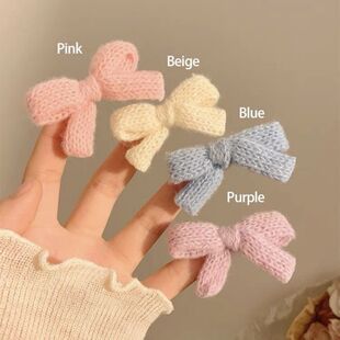 彩色软糯毛线蝴蝶结发夹少女公主侧边刘海碎发夹甜美可爱夹子头饰
